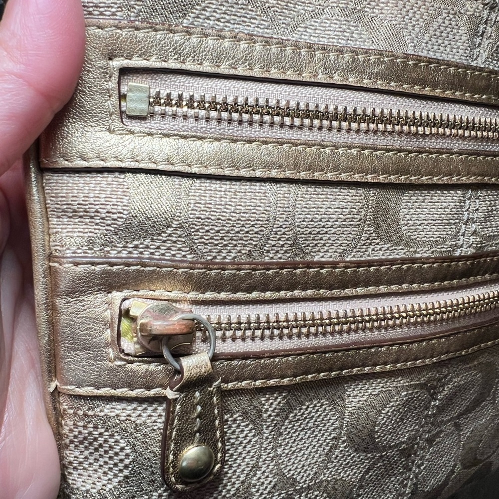 Coach Metallic Beige Signature Crossbody Bag with Floral Charm - Picture 11 of 11